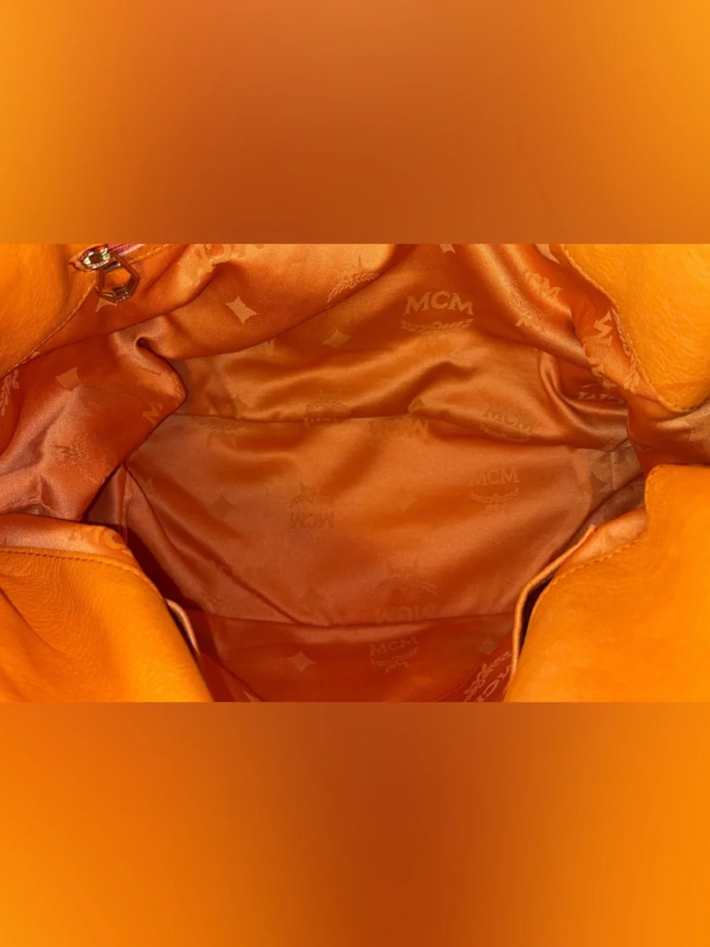 MCM RARE Orange Crinkled Leather Chain-Handle Shoulder Bag EUC - Picture 13 of 15